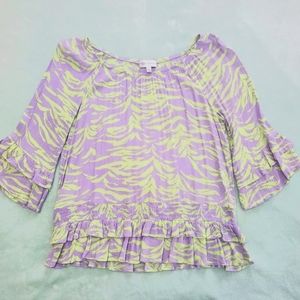 Fever Women's Pale Purple and Lime Green Color Ruffle Hem Details,,